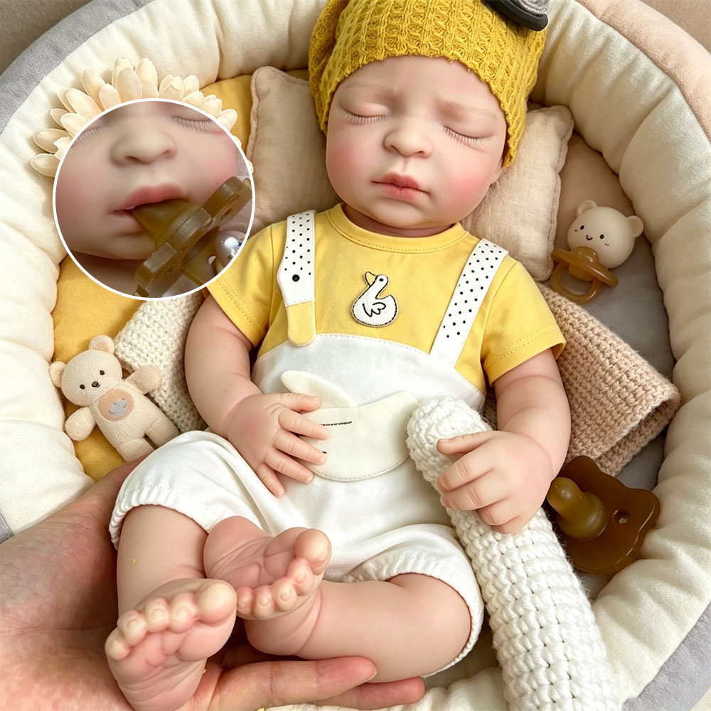 Reborn Baby Doll Silicone Realistic - ตุ๊กตาซิลิโคนรีบอร์นขนาด 17 นิ้ว ท่าทางหลับ นุ่มสมจริง รูปทรงทารกแรกเกิดเหมือนจริง