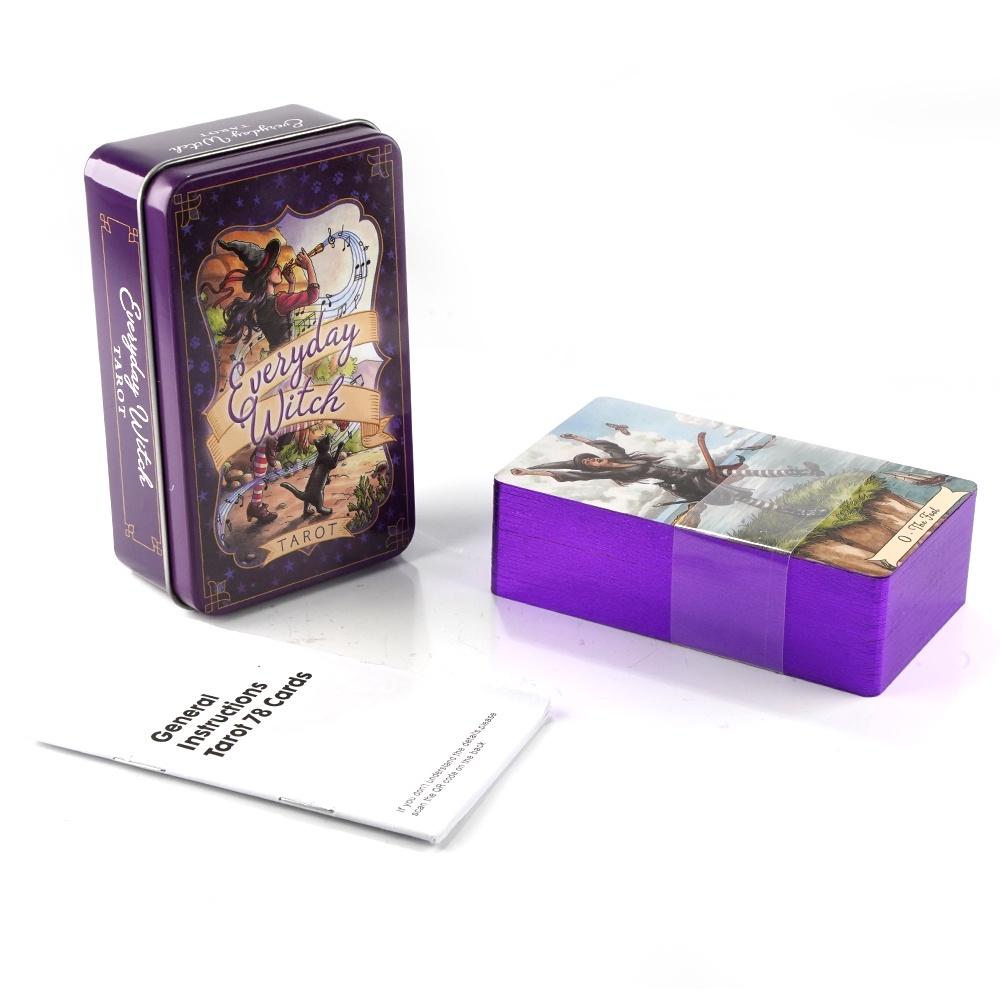 Tarot Cards Deck With Guidebook - 10.3*6 ซม.ทุกวันแม่มดไพ่ทาโรต์ในกล่องโลหะดีบุกไพ่ทาโรต์พร้อมคู่มือ PDF Book Divination Fate